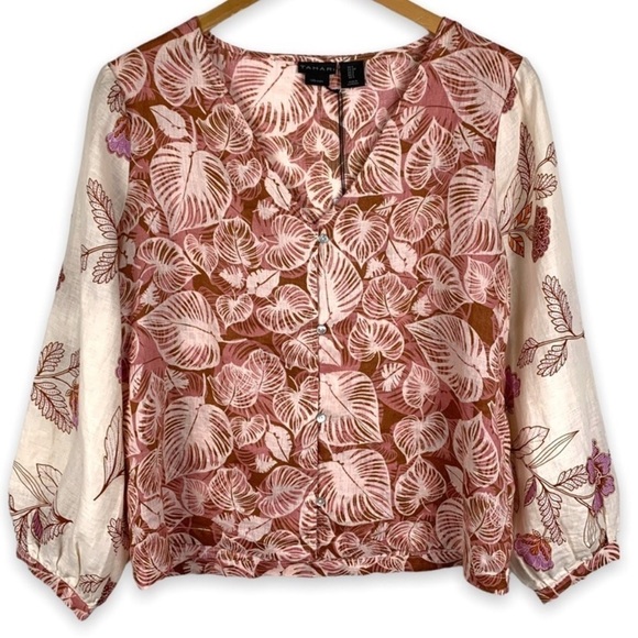 NEW Tahari 100% Linen Pink Floral Button Down Top Size Small - Picture 15 of 15
